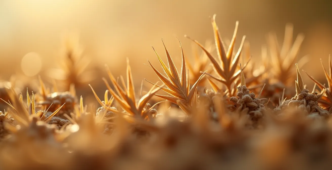 Détail macro de fibres de chanvre utilisées dans la construction écologique