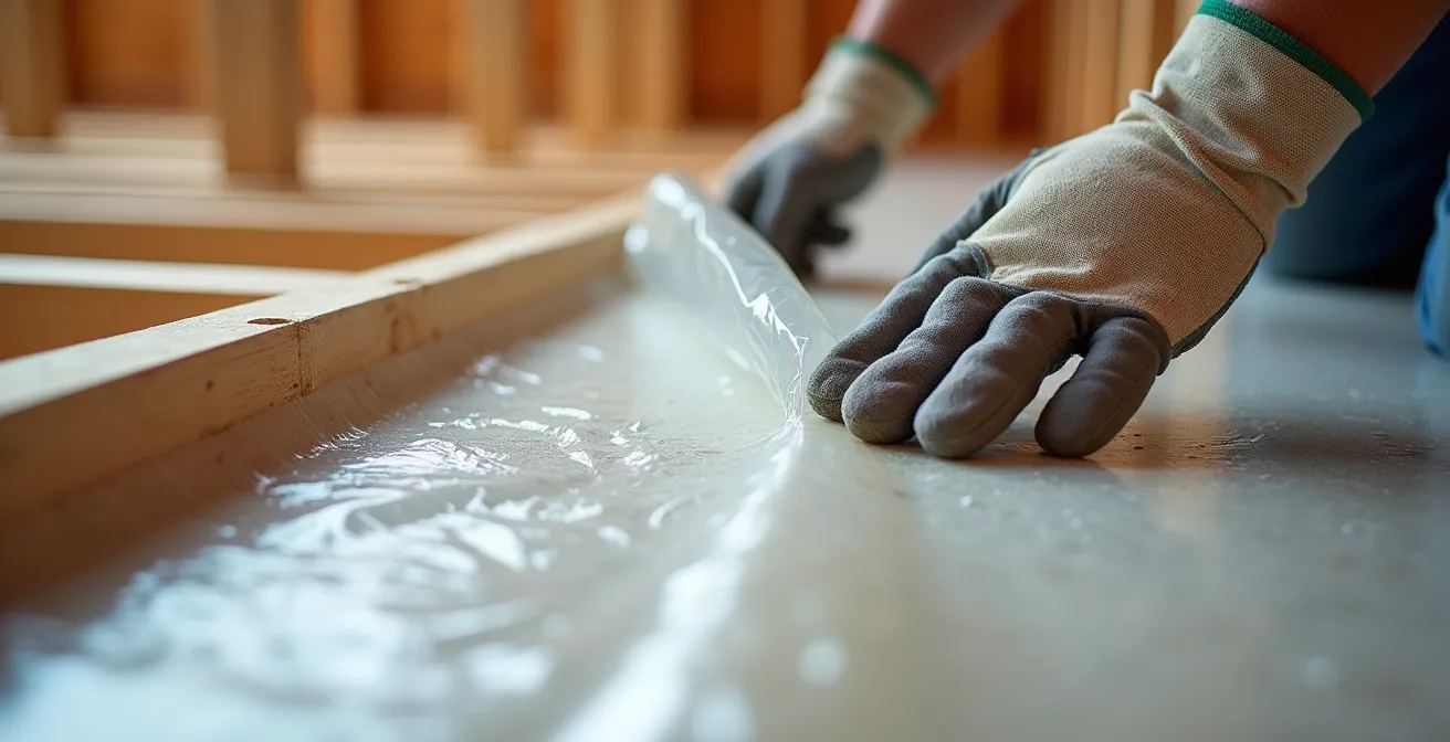 Pose d'une membrane pare-vapeur dans des combles avec détails techniques