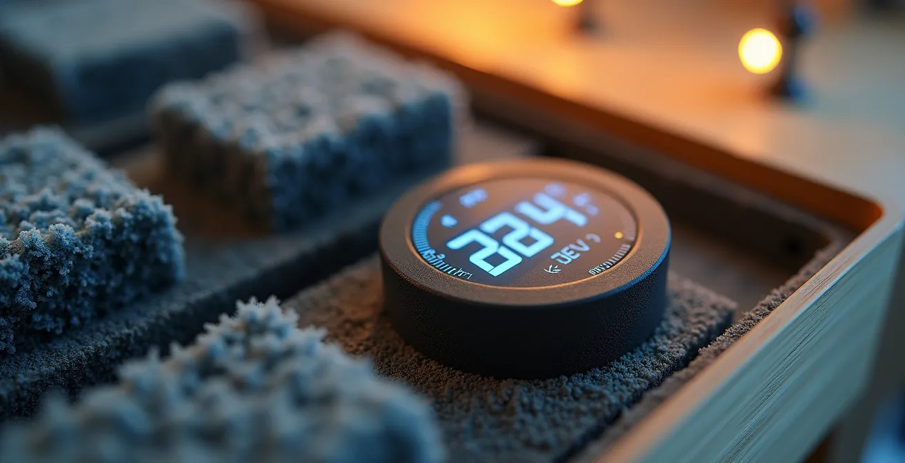 Gros plan sur un système de chauffage moderne silencieux avec détails d'isolation acoustique