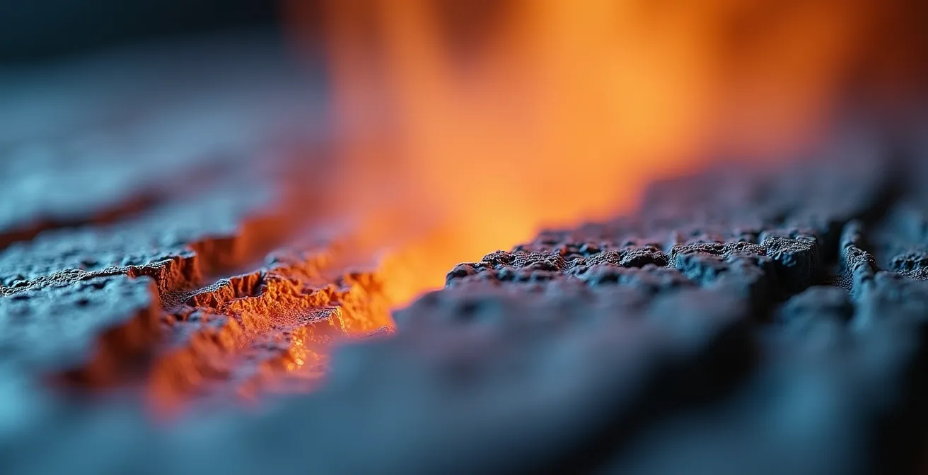Coupe transversale d'un radiateur à inertie montrant la diffusion de chaleur