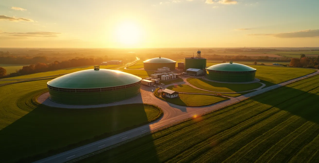 Unité de méthanisation dans la campagne française produisant du biométhane