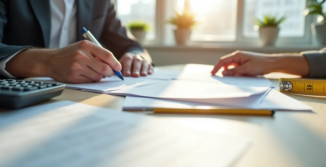 Vérification minutieuse de documents de certification sur un bureau épuré