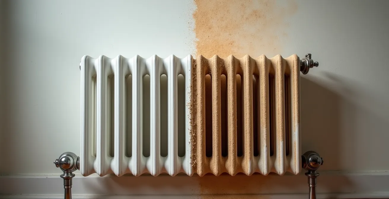 Vue thermographique d'un radiateur montrant les zones froides dues à l'embouage