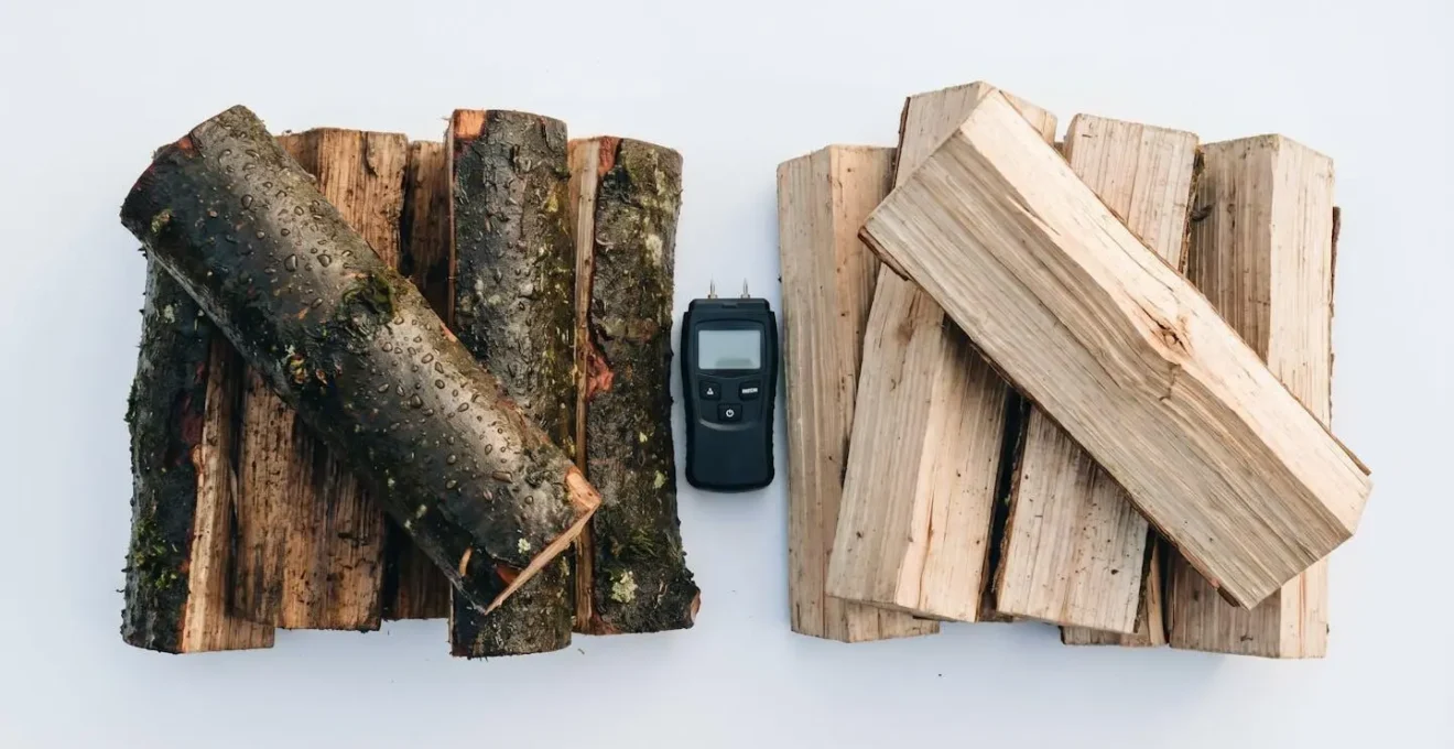 Comparaison entre bûches humides et bûches sèches pour le chauffage au bois, mesure d'humidité